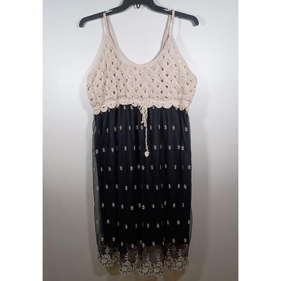 J Gee Cream Crochet Y2K Embroidered Black Mesh Dress Lined Fairy Plus Size 3X - Picture 1 of 10